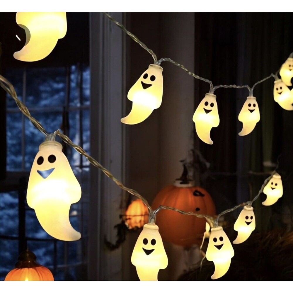 10-Light Ghost Halloween Battery String Lights Glowing Ghost Decor